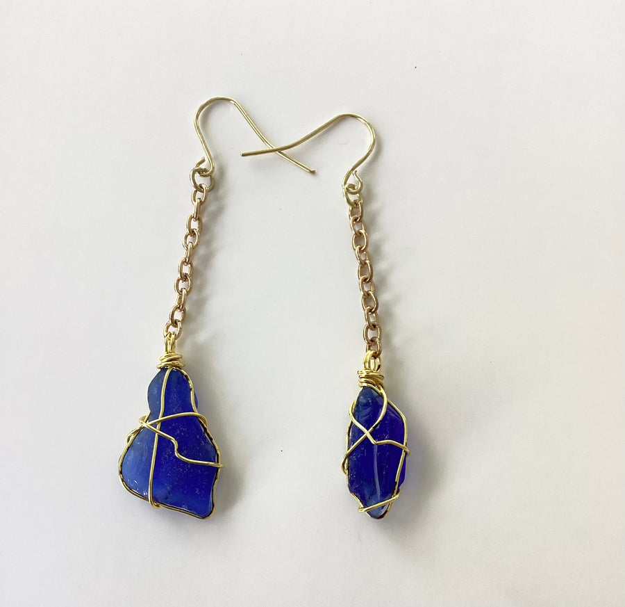 Deep Blue Seaglass Earrings