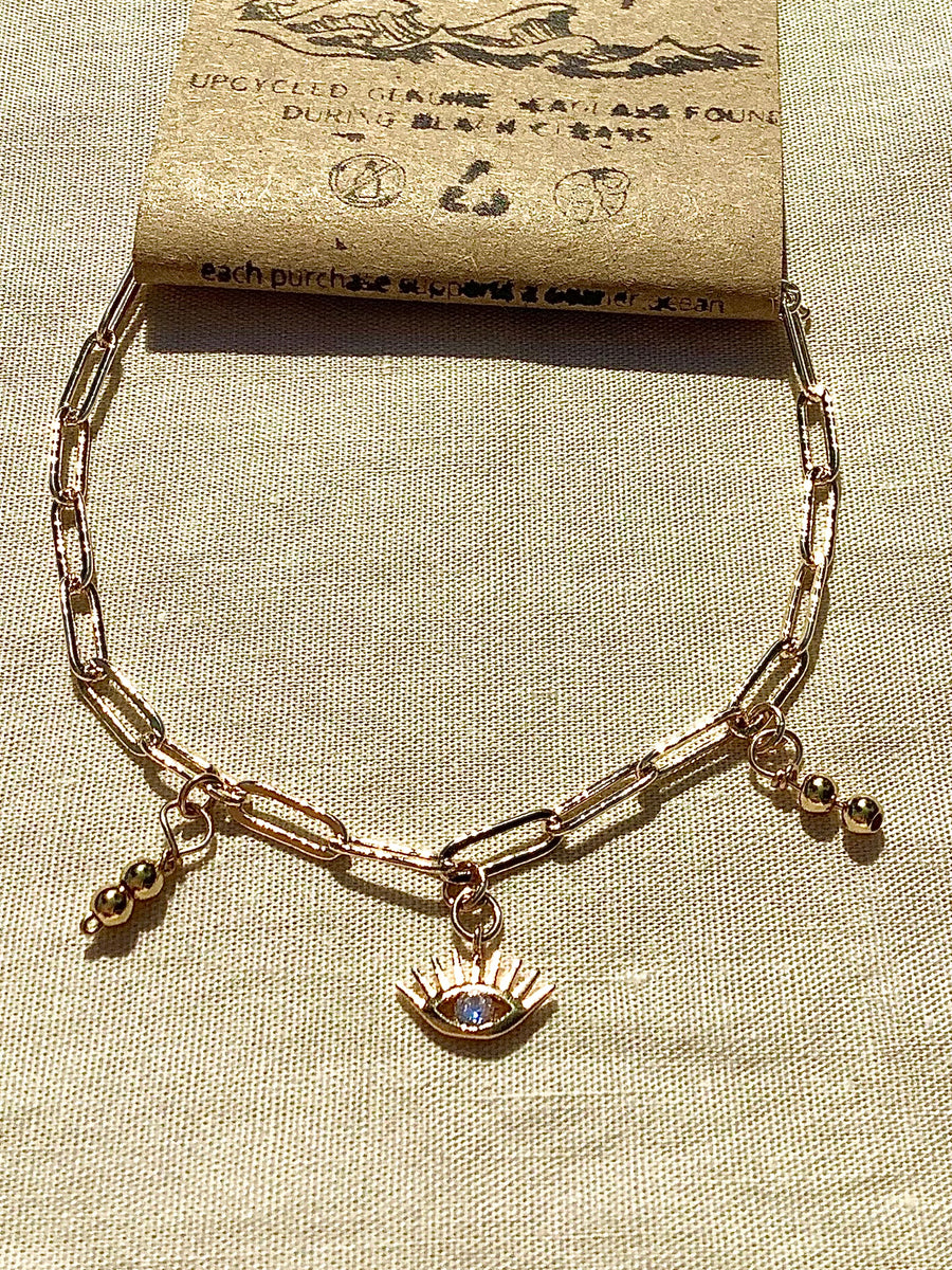 Evil Eye Charm Gold Beads Chunky Bracelet