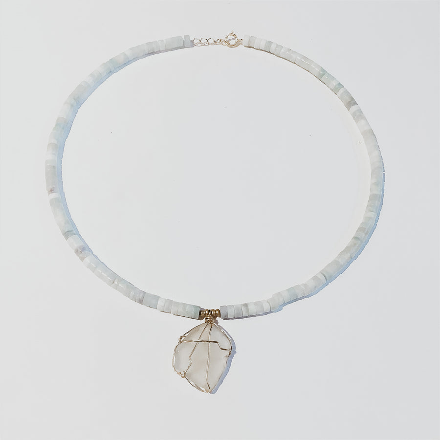 Aquamarine Beaded Seaglass Necklace