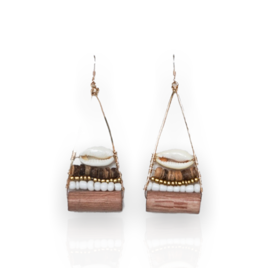 Cowrie Triangle Layered Earrings