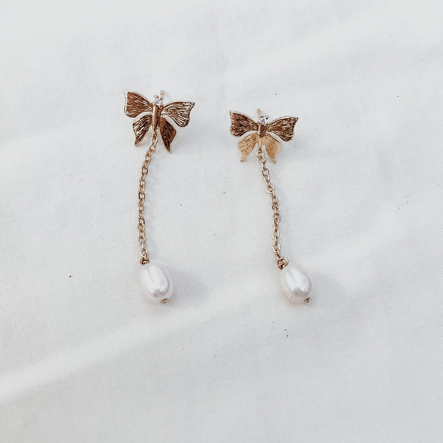 Butterfly Dangly Pearl Earrings