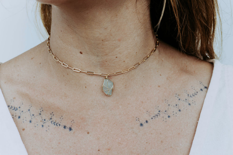 Seafoam Blue Seaglass Boyfriend Chain Necklace